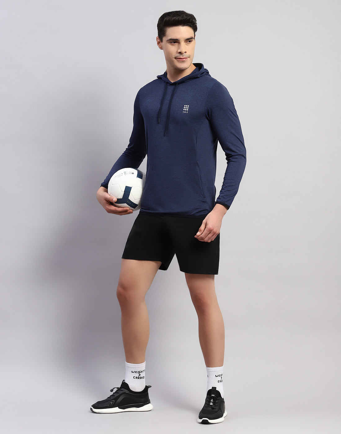 Men Navy Blue Solid Hooded Full Sleeve T-Shirt