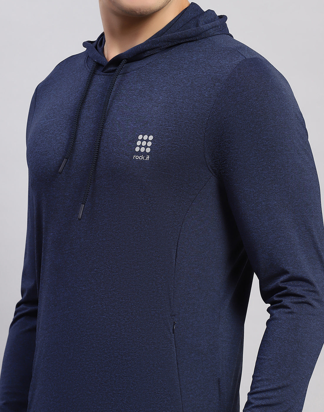 Men Navy Blue Solid Hooded Full Sleeve T-Shirt