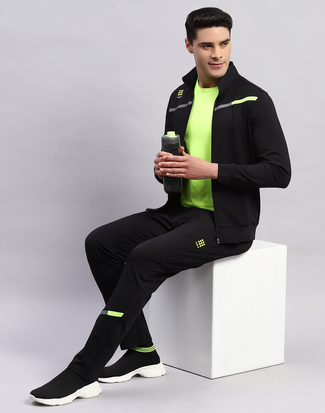 Men Black Printed Mock Neck Full Sleeve Tracksuit