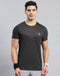 Men Black Self Design Round Neck Half Sleeve T-Shirt