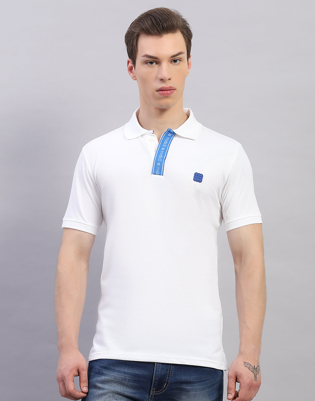 Men White Solid Polo Collar Half Sleeve T-Shirt