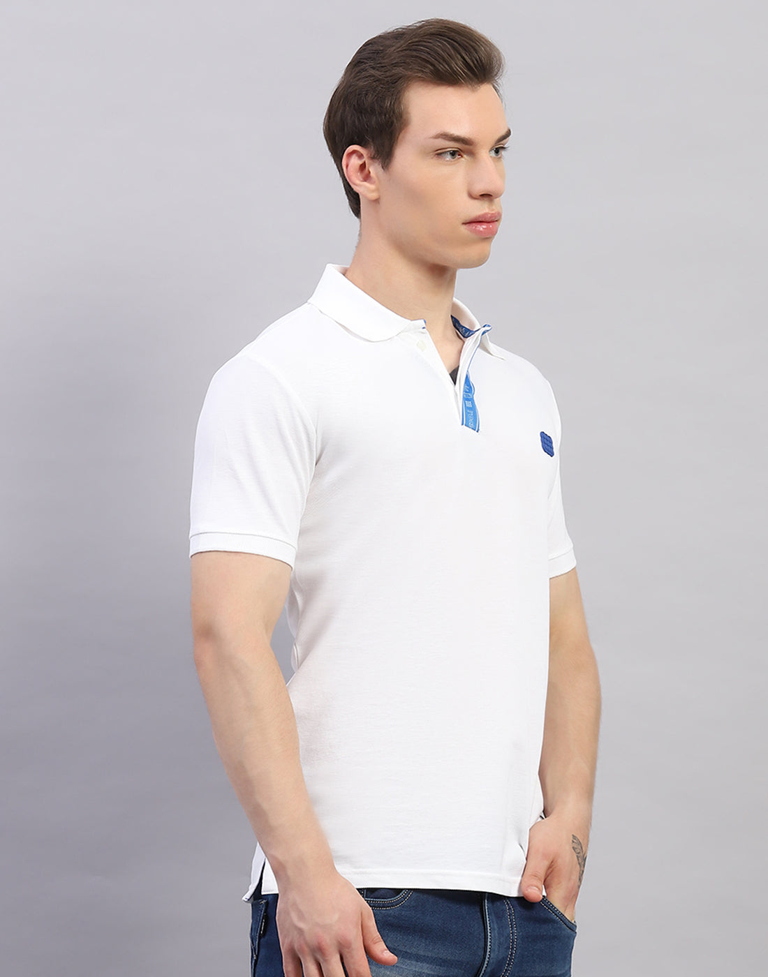 Men White Solid Polo Collar Half Sleeve T-Shirt