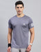 Men Blue Self Design Round Neck Half Sleeve T-Shirt