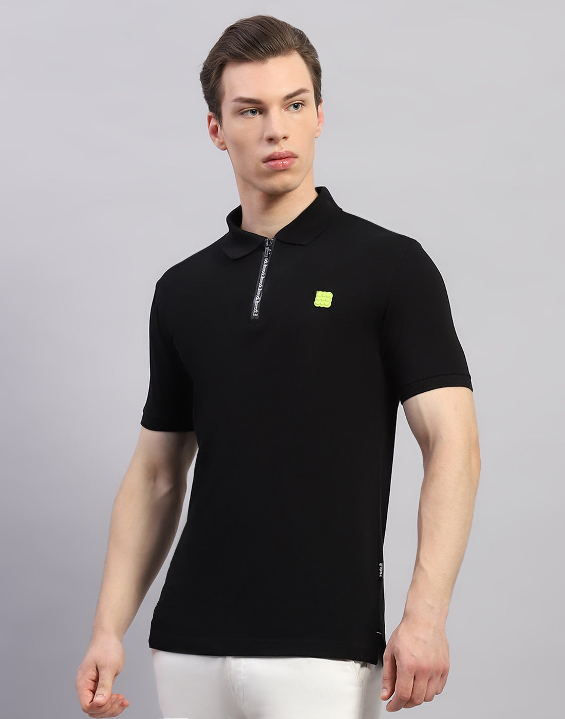 Men Black Solid Polo Collar Half Sleeve T-Shirt