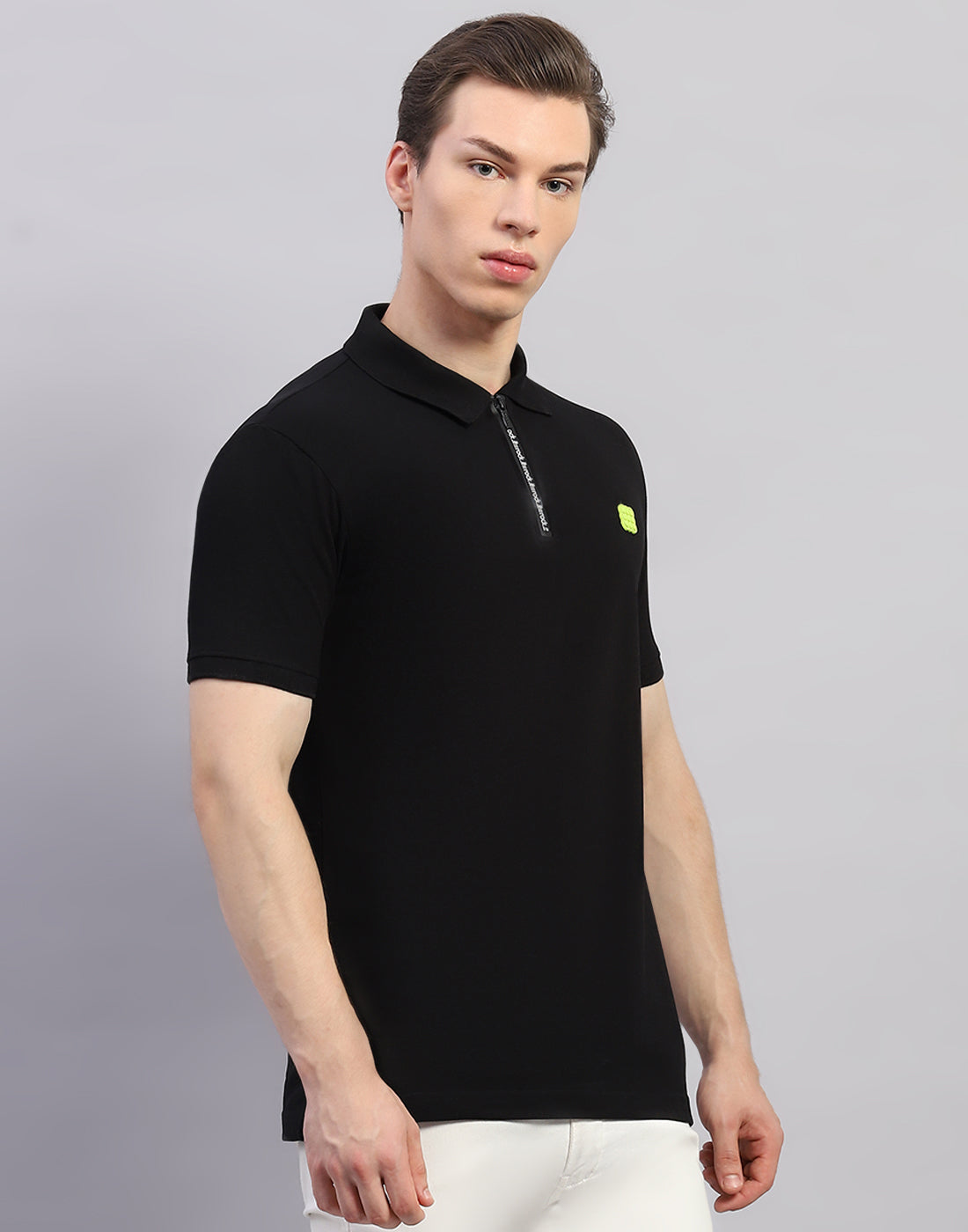 Men Black Solid Polo Collar Half Sleeve T-Shirt