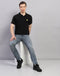 Men Black Solid Polo Collar Half Sleeve T-Shirt