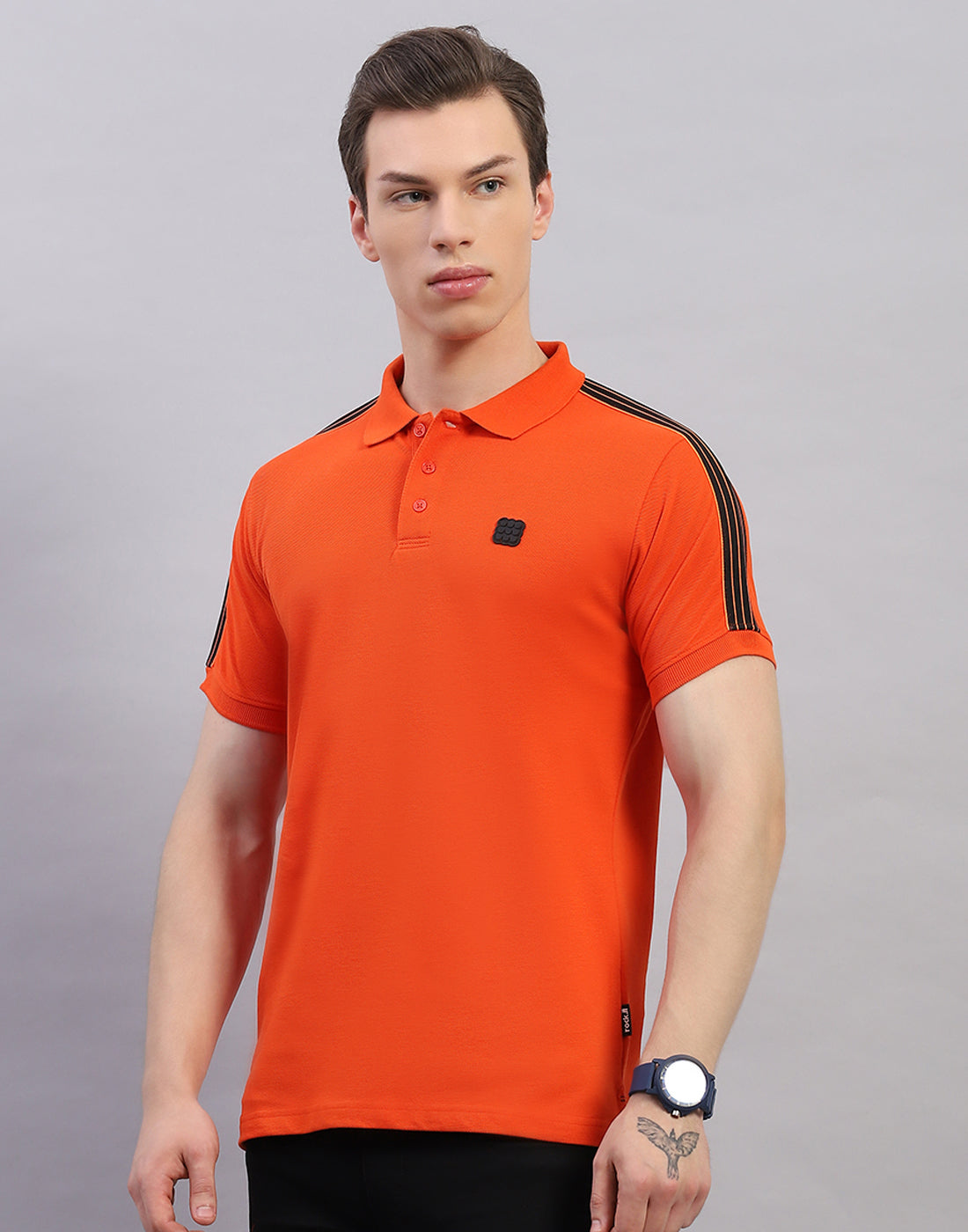 Men Orange Solid Polo Collar Half Sleeve T-Shirt