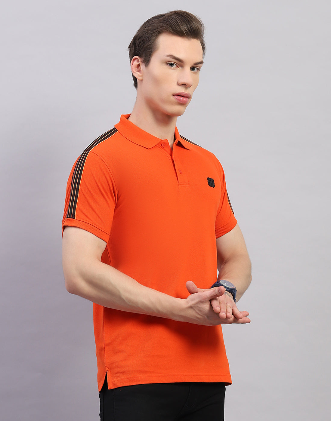 Men Orange Solid Polo Collar Half Sleeve T-Shirt