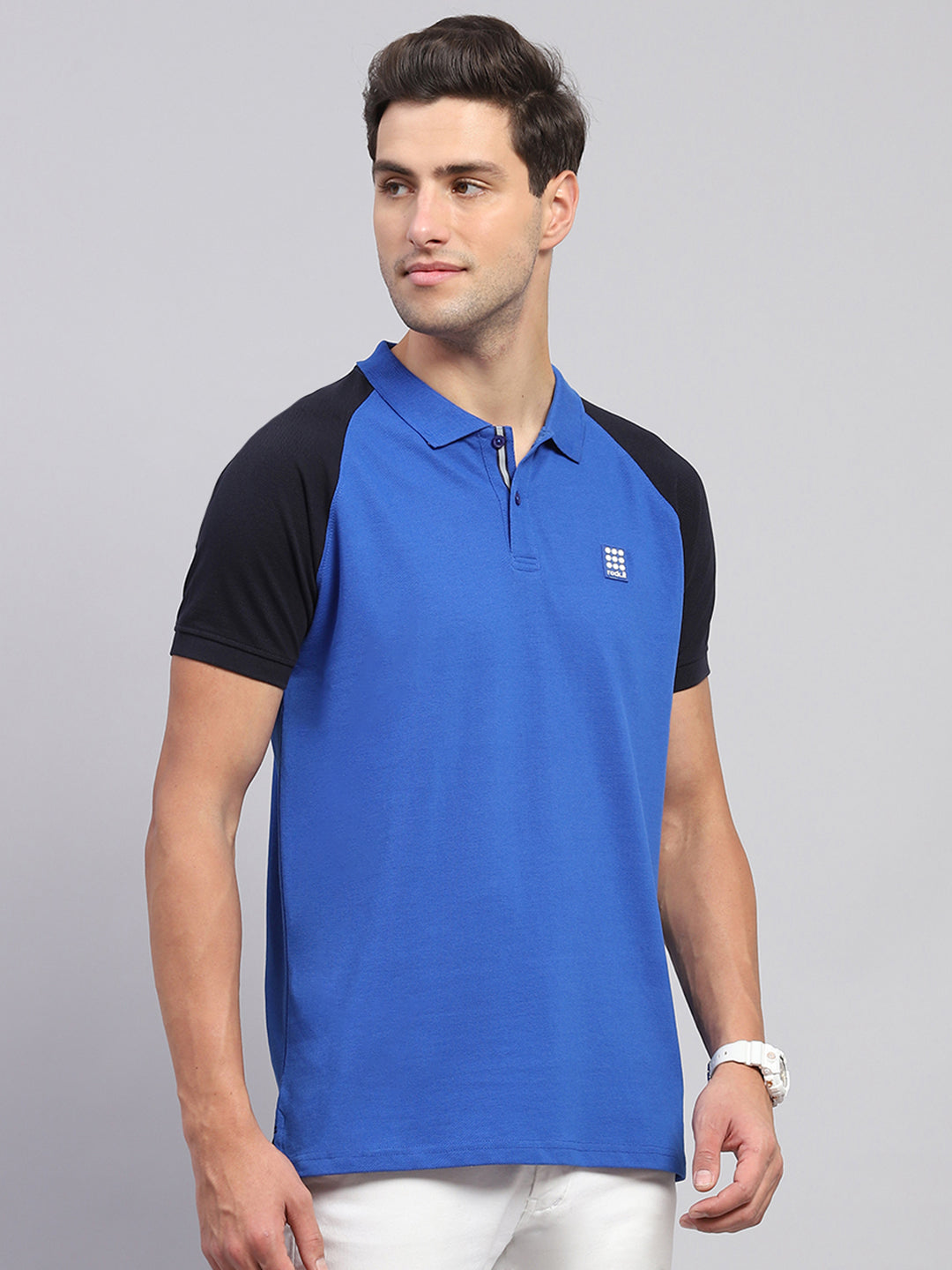 Men Blue Solid Collar Half Sleeve T-Shirt