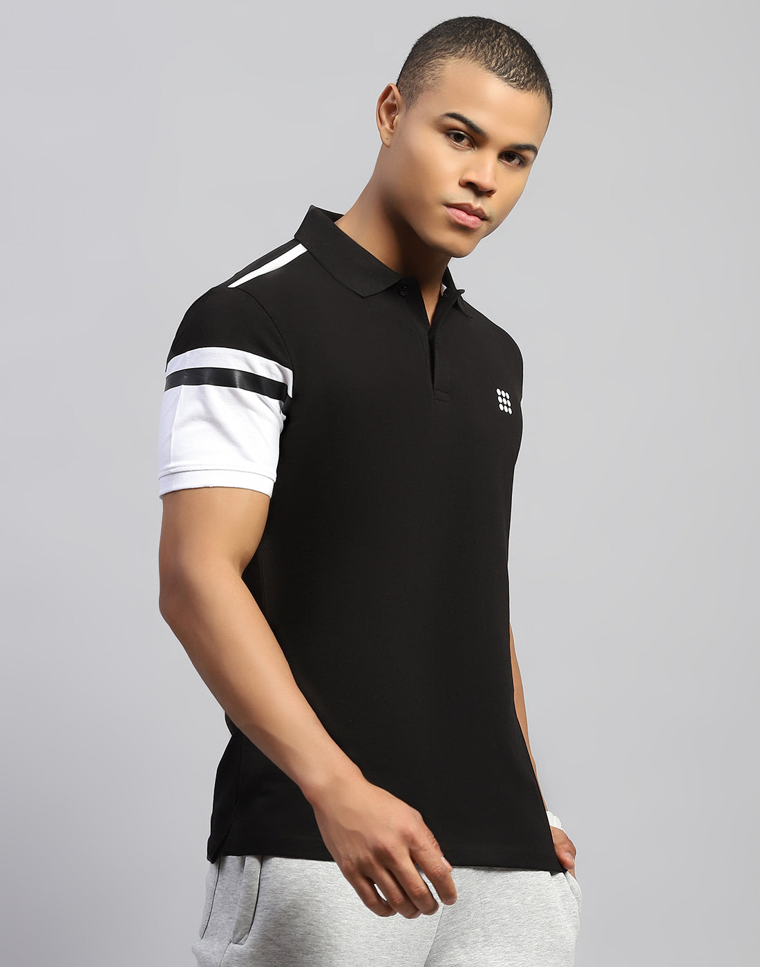 Men Black Solid Polo Collar Half Sleeve T-Shirt