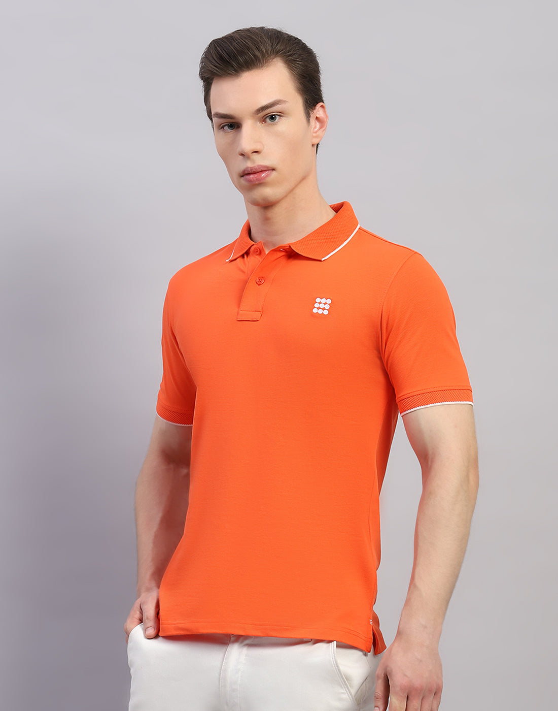 Men Orange Solid Polo Collar Half Sleeve T-Shirt