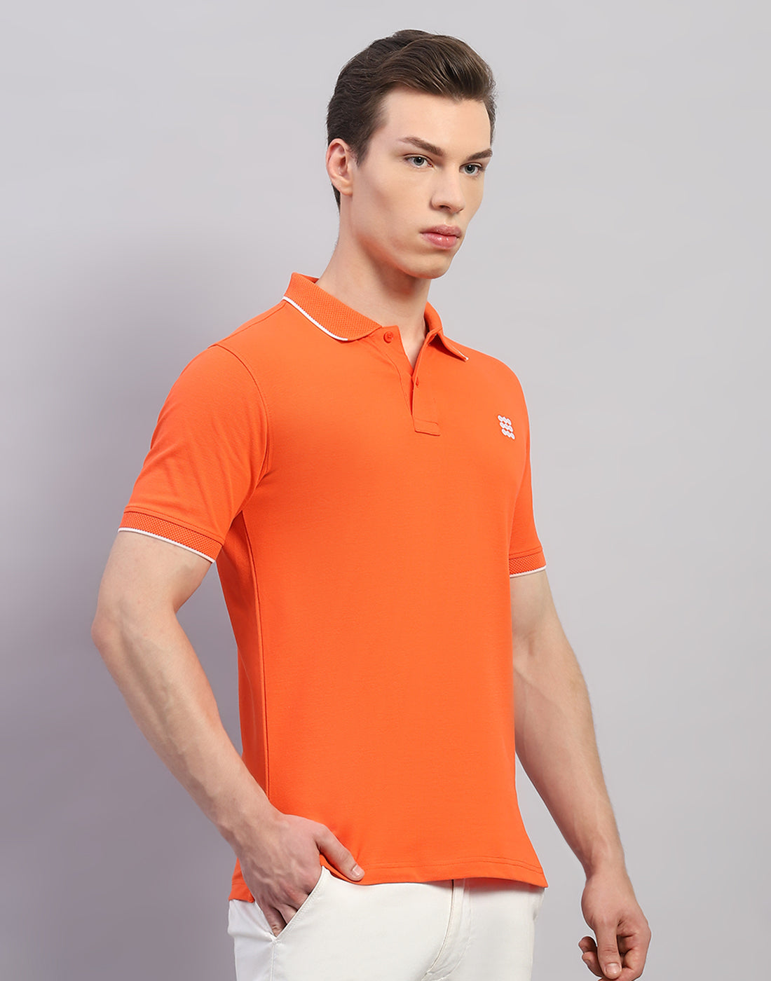 Men Orange Solid Polo Collar Half Sleeve T-Shirt