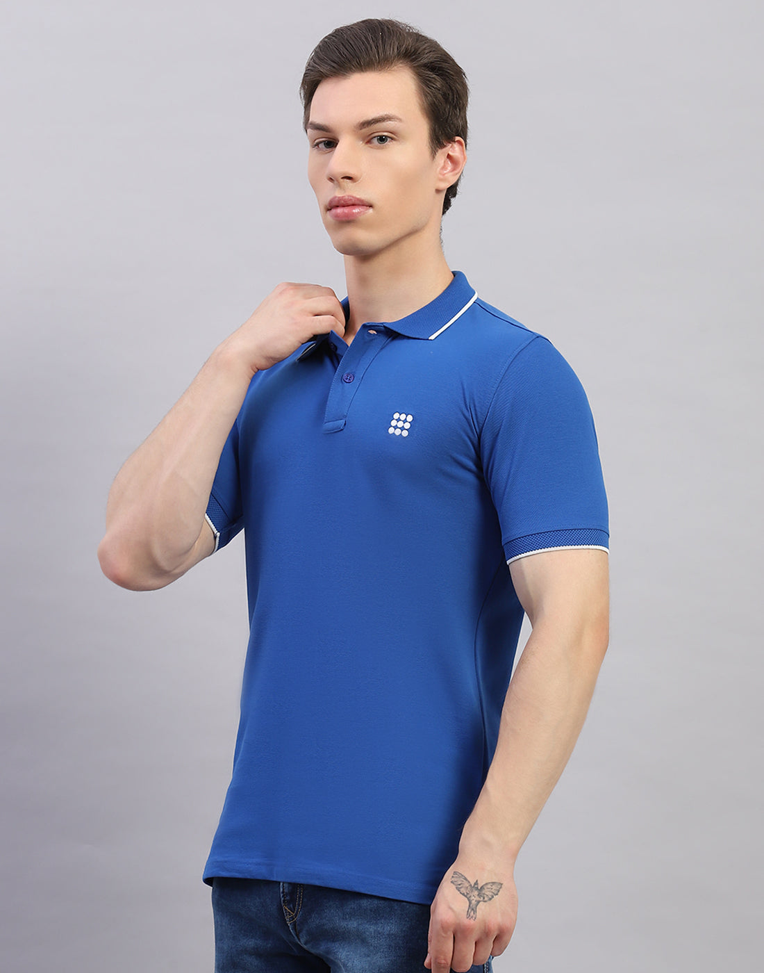 Men Blue Solid Polo Collar Half Sleeve T-Shirt