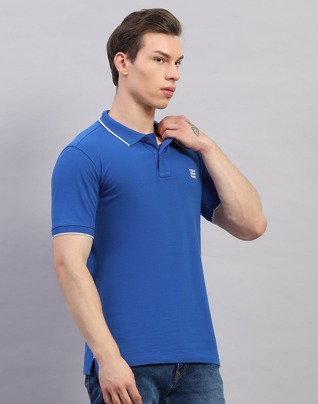 Men Blue Solid Polo Collar Half Sleeve T-Shirt