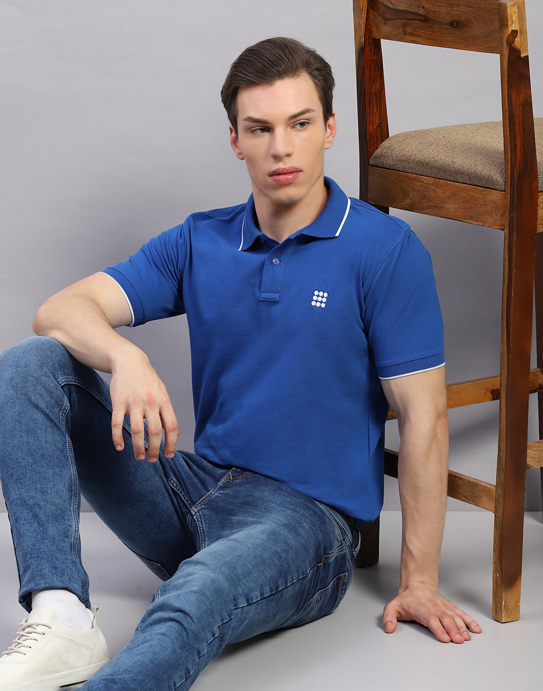 Men Blue Solid Polo Collar Half Sleeve T-Shirt