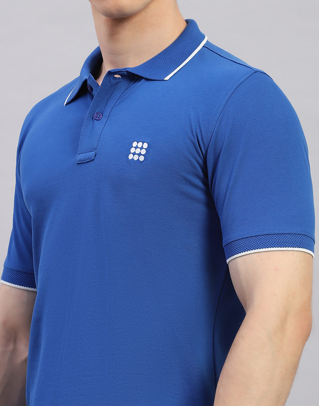 Men Blue Solid Polo Collar Half Sleeve T-Shirt