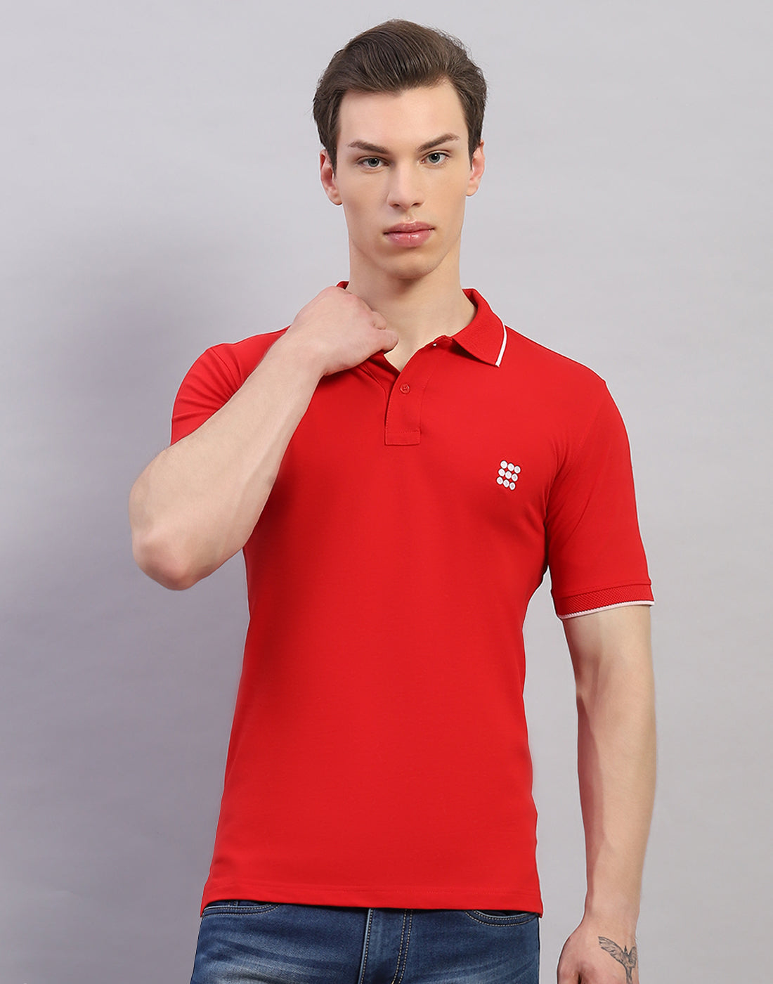 Men Red Solid Polo Collar Half Sleeve T-Shirt