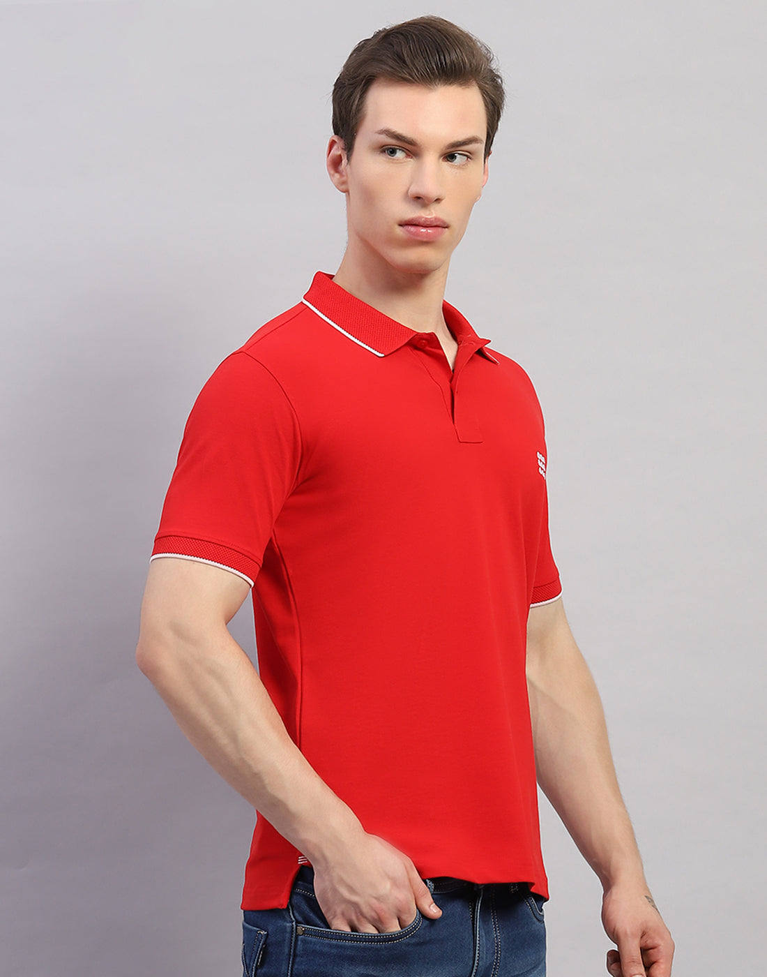 Men Red Solid Polo Collar Half Sleeve T-Shirt