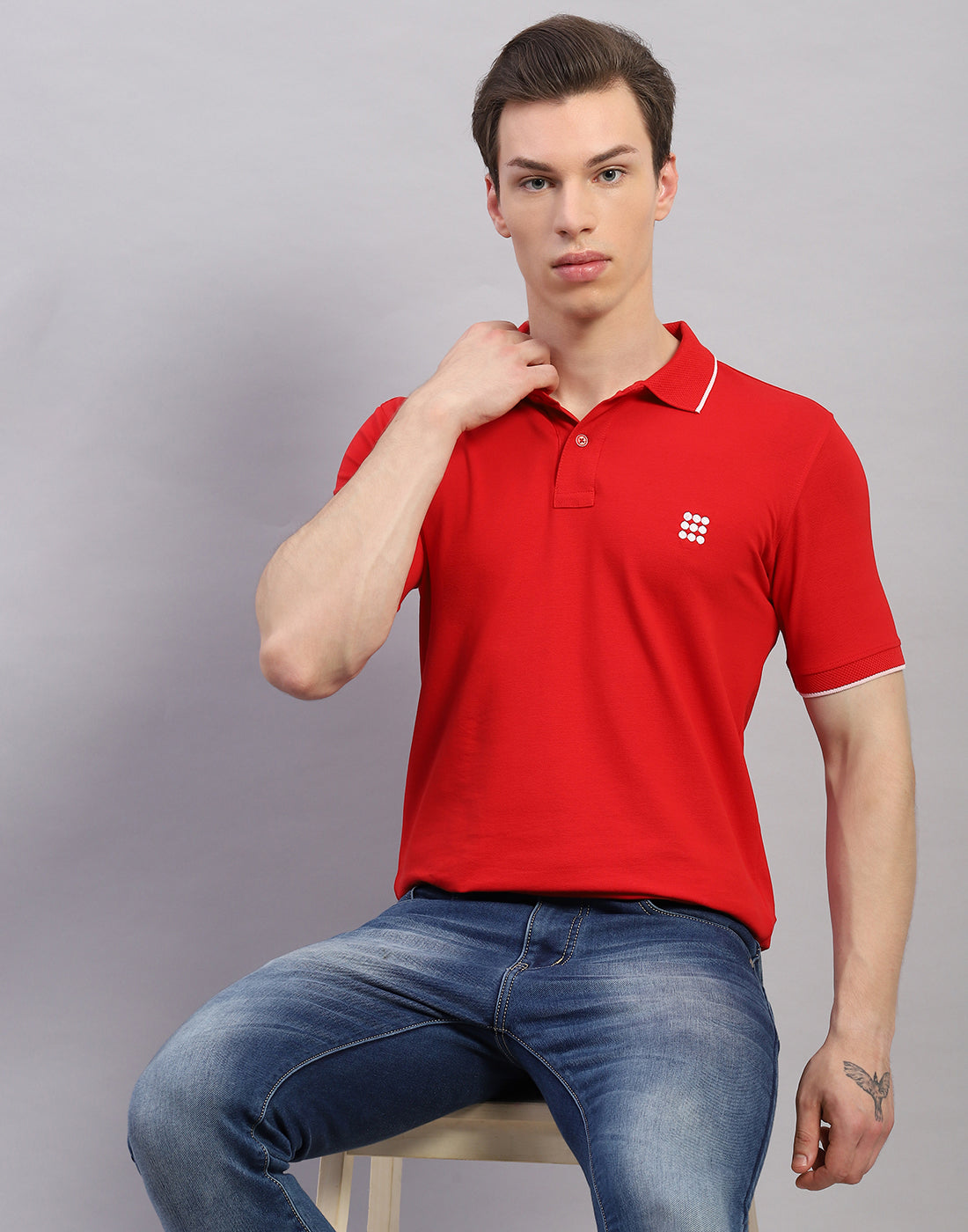 Men Red Solid Polo Collar Half Sleeve T-Shirt