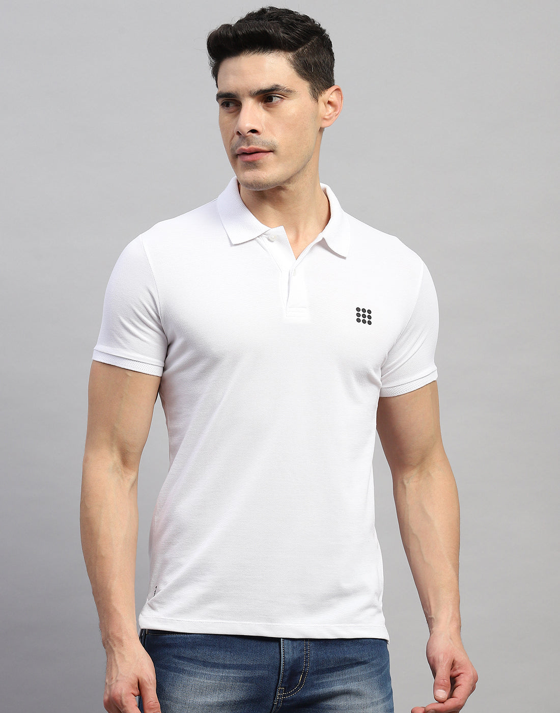 Men White Solid Polo Collar Half Sleeve T-Shirt