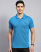 Men Teal Blue Solid Collar Half Sleeve T-Shirt