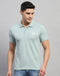 Men Blue Solid Polo Collar Half Sleeve T-Shirt