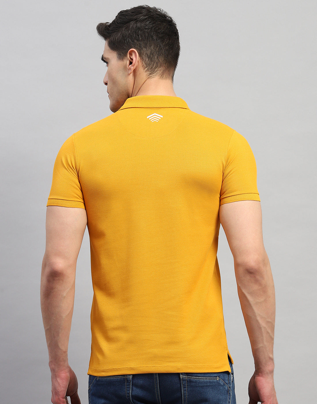 Men Mustard Solid Polo Collar Half Sleeve T-Shirt