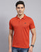 Men Rust Solid Collar Half Sleeve T-Shirt