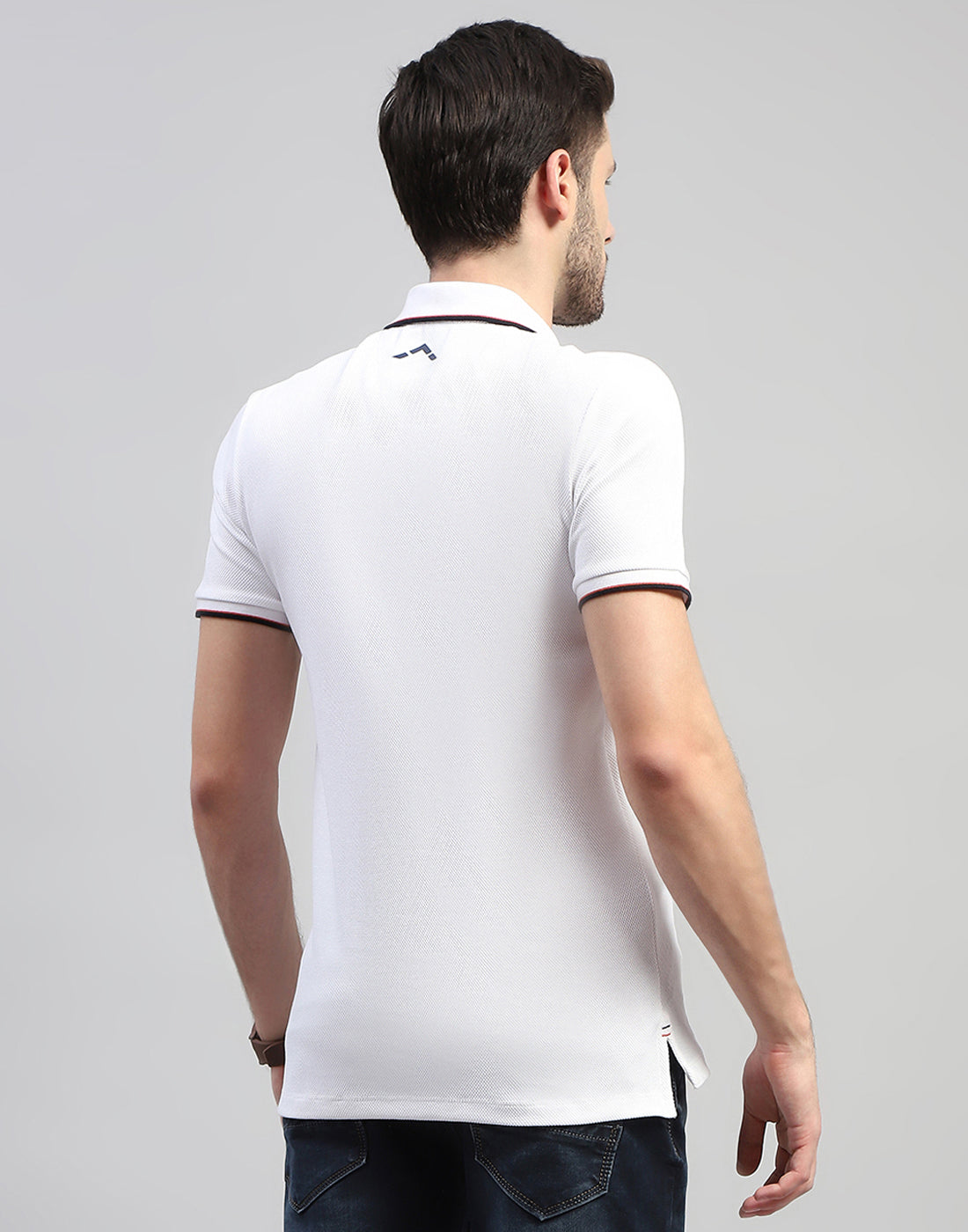 Men White Solid Polo Collar Half Sleeve T-Shirt