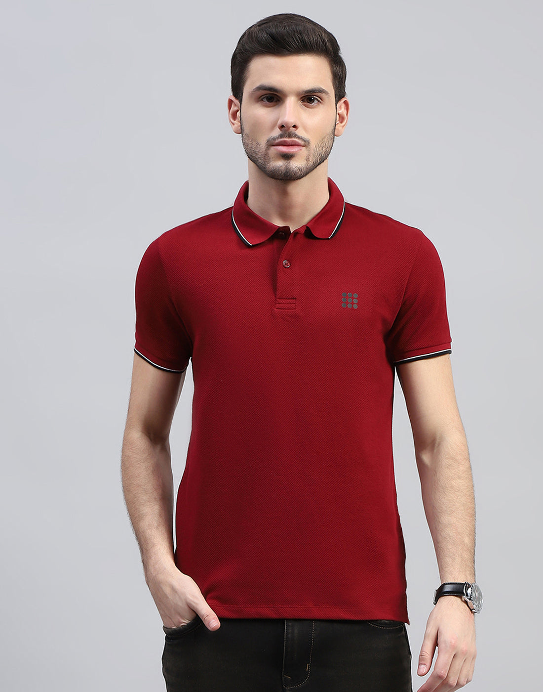 Men Maroon Solid Polo Collar Half Sleeve T-Shirt