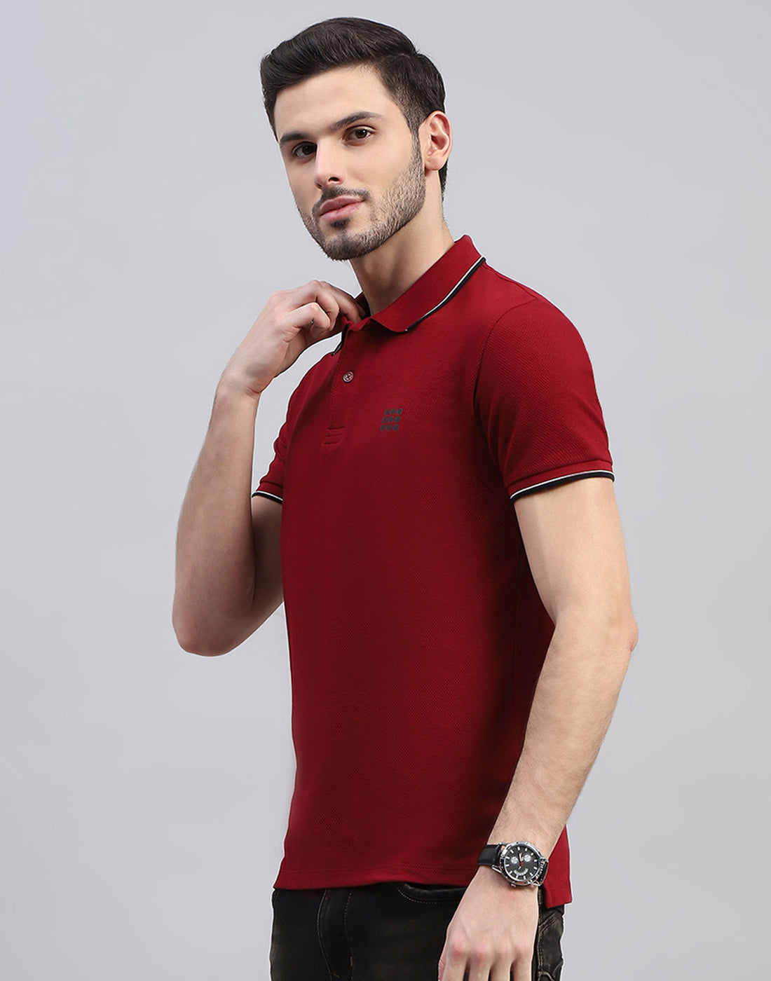 Men Maroon Solid Polo Collar Half Sleeve T-Shirt