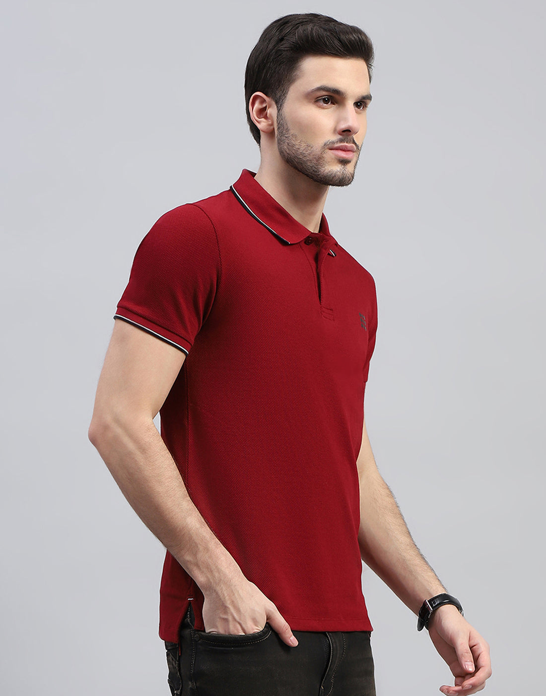 Men Maroon Solid Polo Collar Half Sleeve T-Shirt