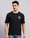 Men Black Printed Round Neck Half Sleeve T-Shirt