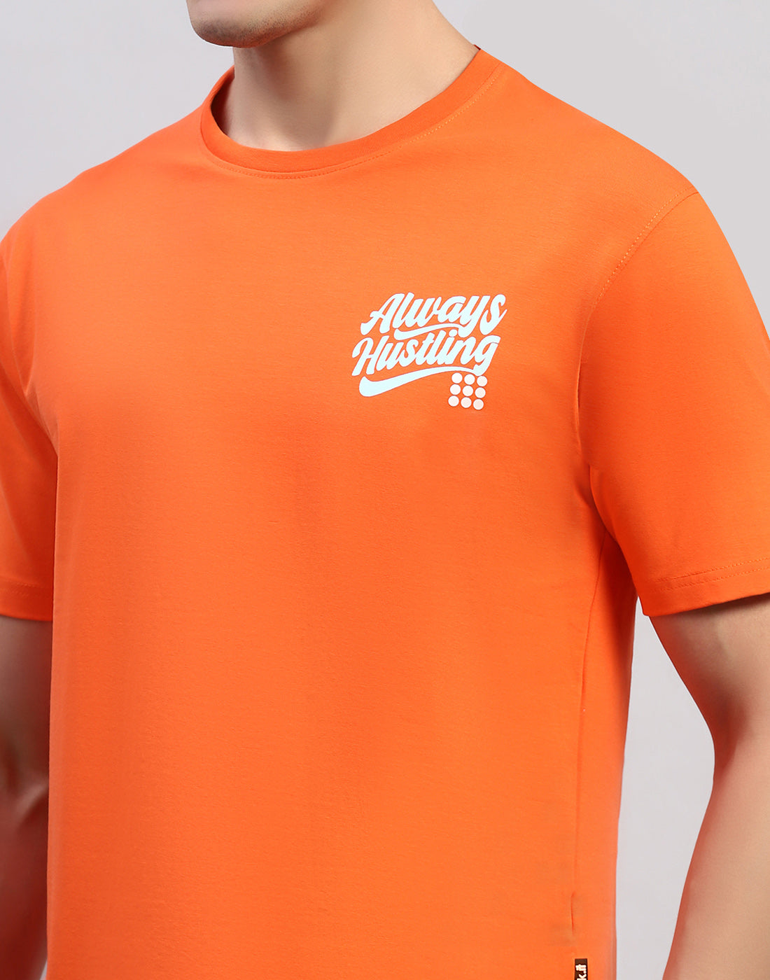 Men Orange Printed Round Neck Half Sleeve T-Shirt