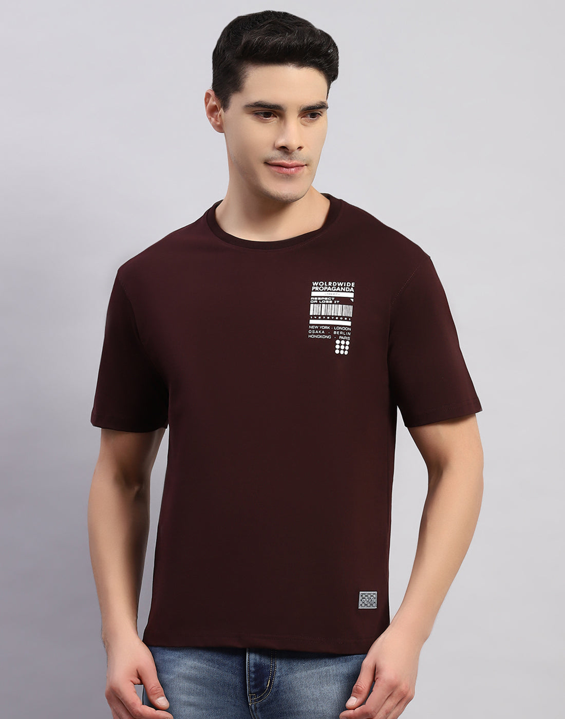 Men Maroon Printed Round Neck Half Sleeve T-Shirt