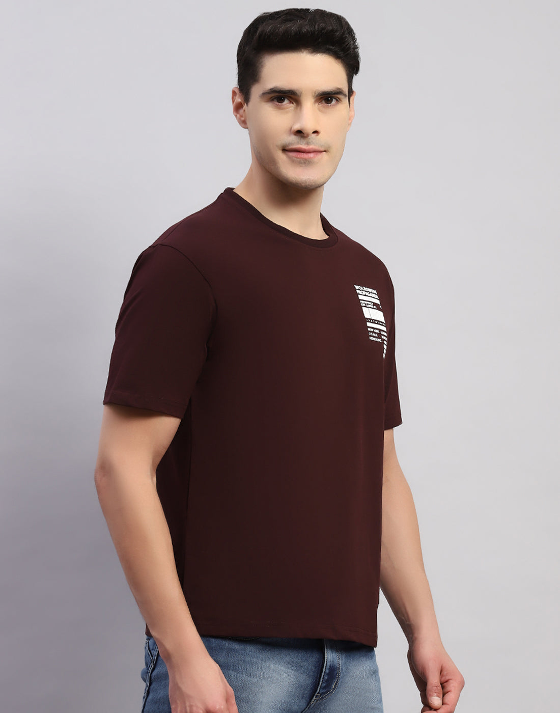 Men Maroon Printed Round Neck Half Sleeve T-Shirt