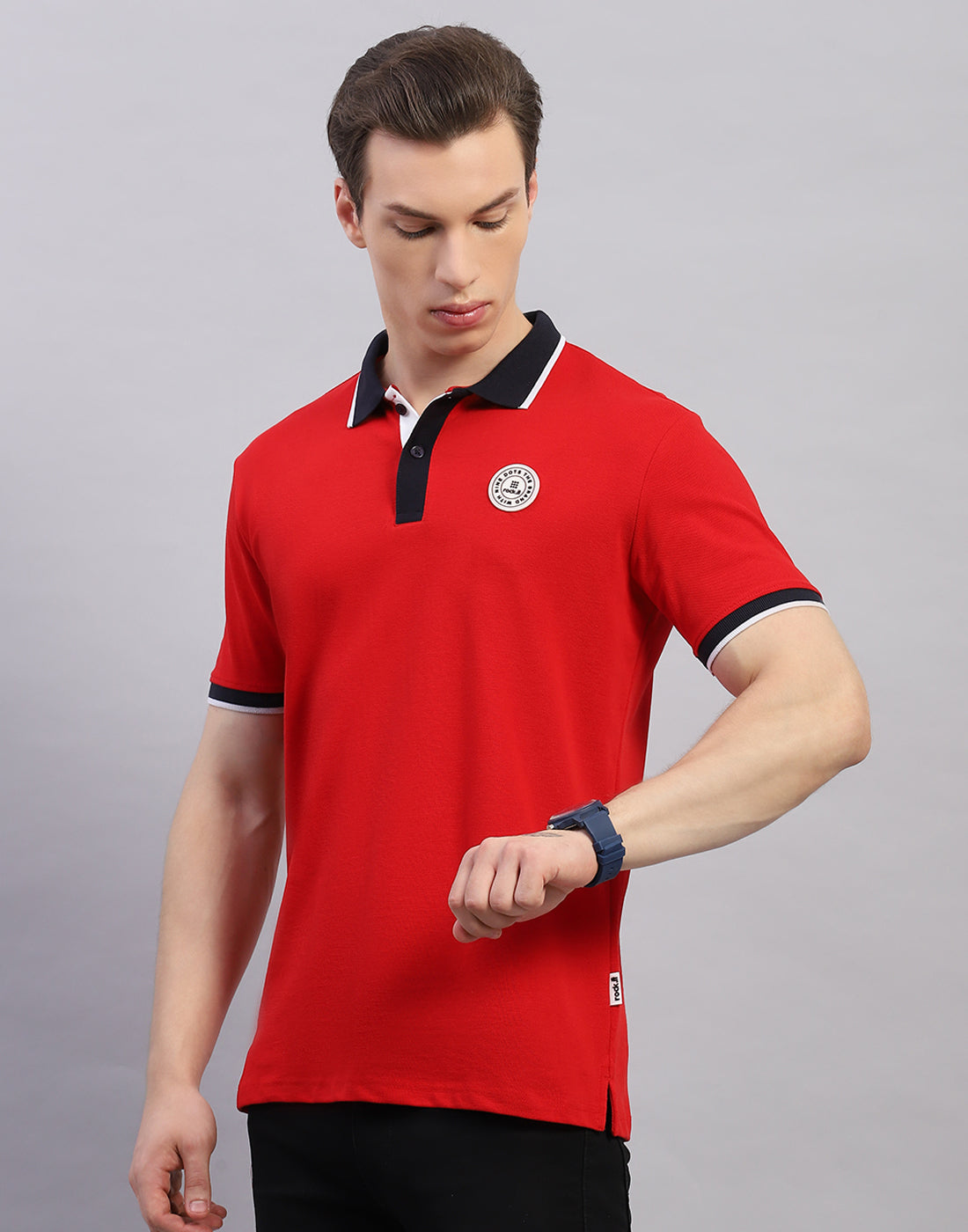 Men Red Solid Polo Collar Half Sleeve T-Shirt