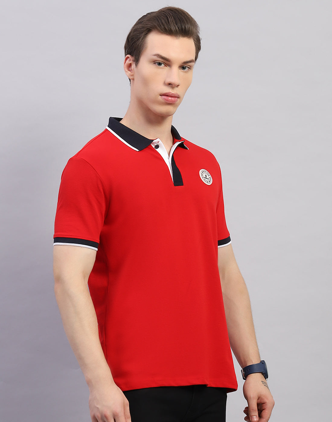 Men Red Solid Polo Collar Half Sleeve T-Shirt