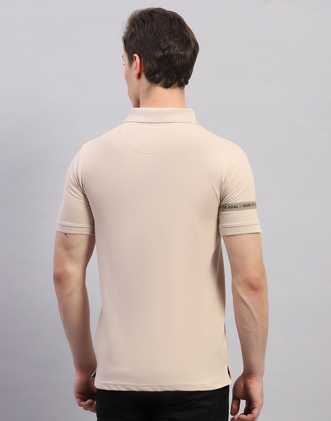 Men Beige Solid Polo Collar Half Sleeve T-Shirt