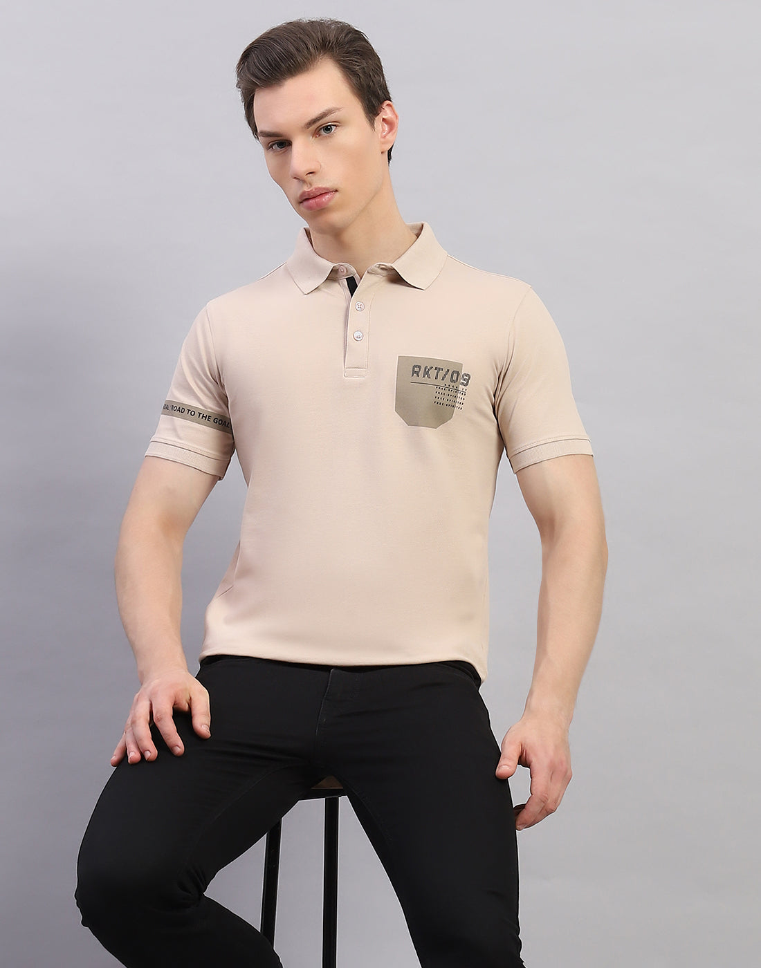 Men Beige Solid Polo Collar Half Sleeve T-Shirt