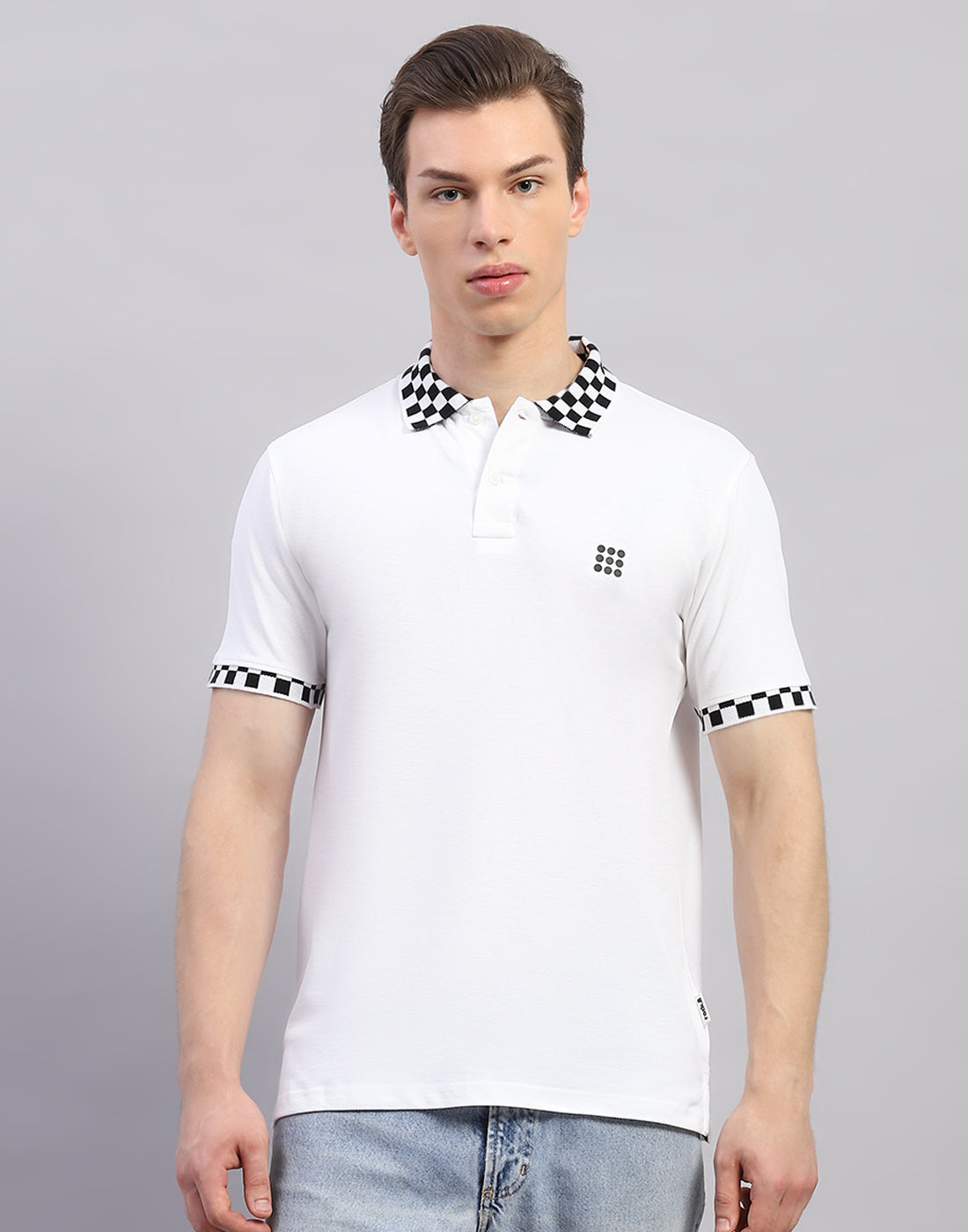 Men White Solid Polo Collar Half Sleeve T-Shirt