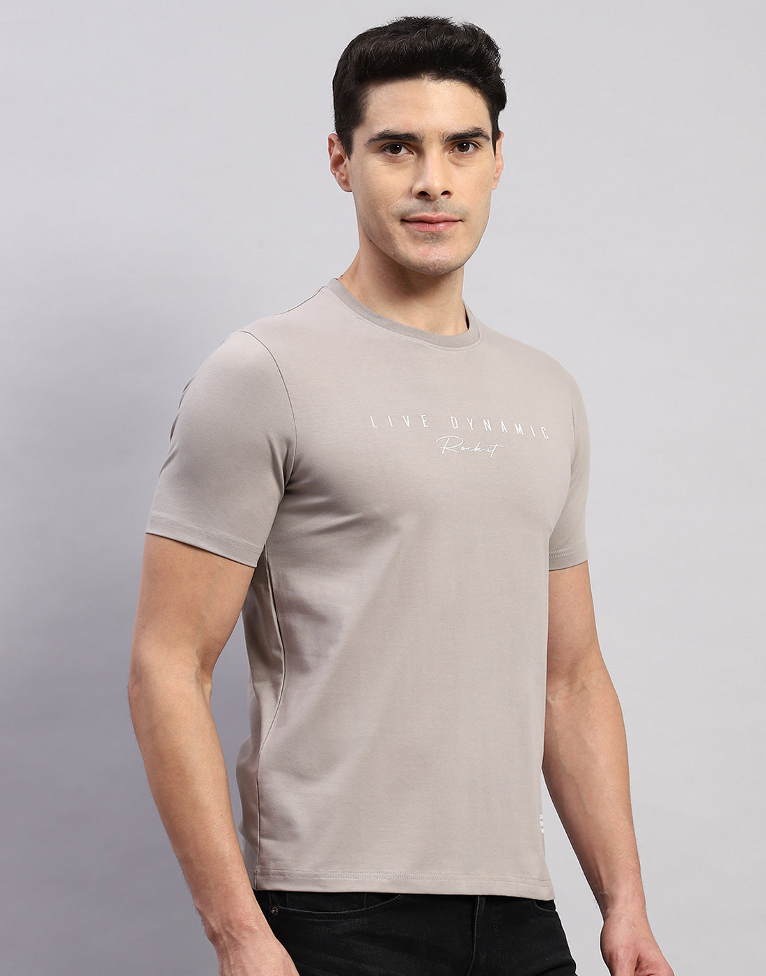 Men Grey Printed Round Neck Half Sleeve T-Shirt