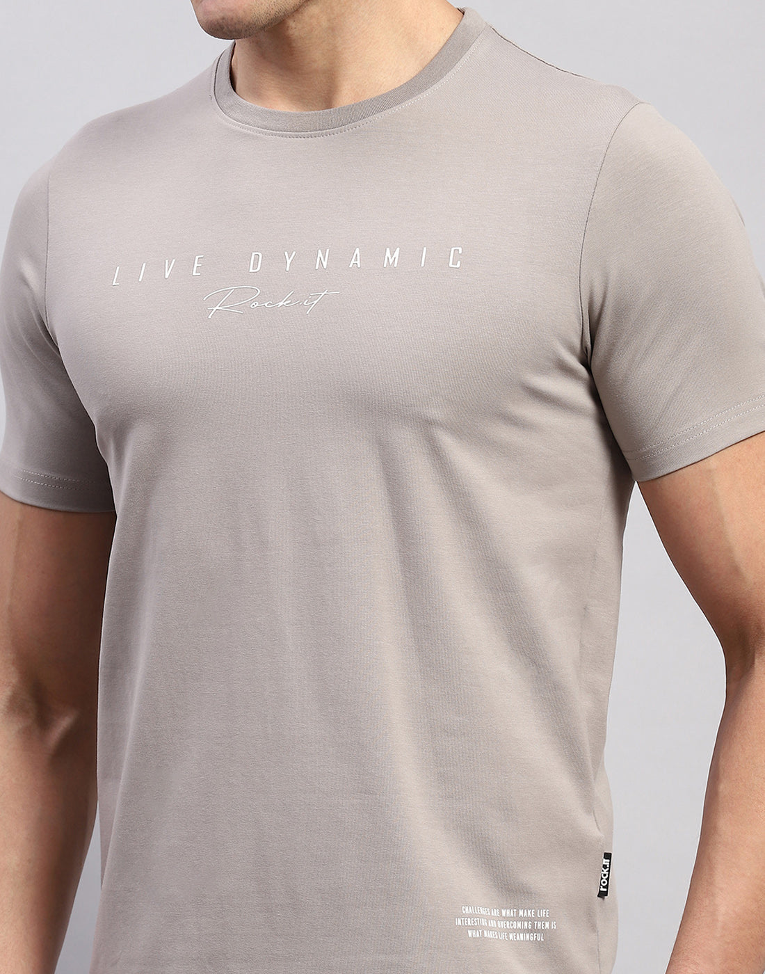 Men Grey Printed Round Neck Half Sleeve T-Shirt