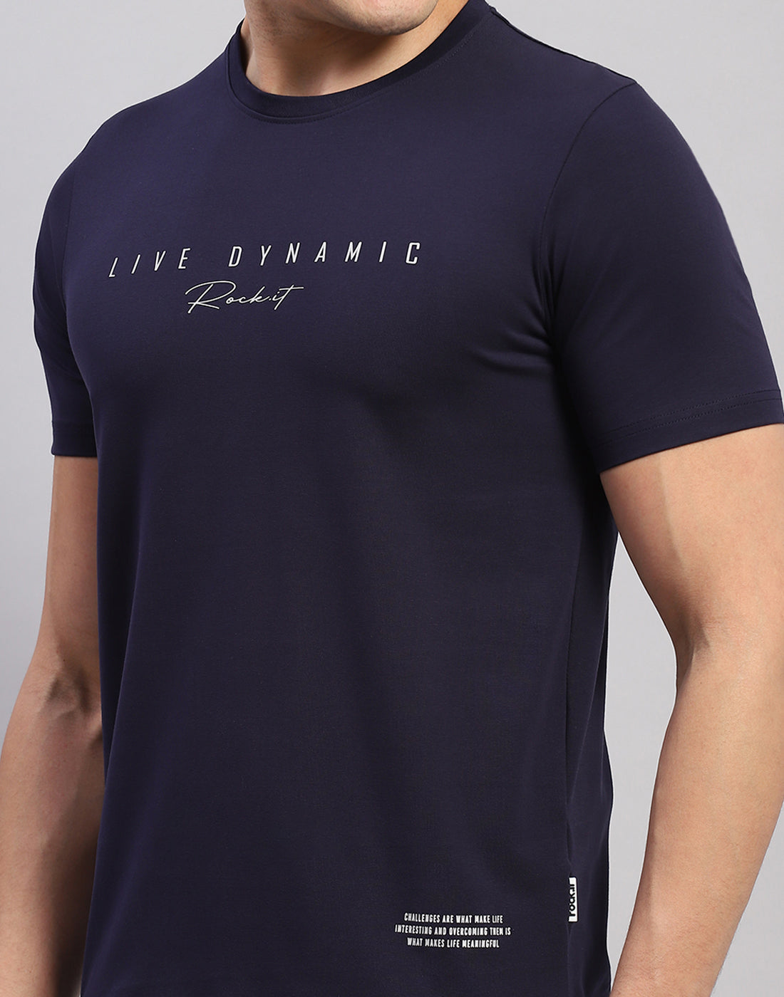 Men Navy Blue Printed Round Neck Half Sleeve T-Shirt