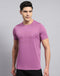 Men Purple Self Design Round Neck Half Sleeve T-Shirt