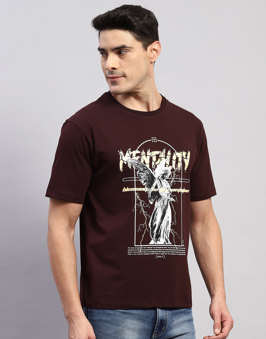 Men Maroon Printed Round Neck Half Sleeve T-Shirt
