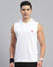 Men White Solid Hooded Sleeveless T-Shirt