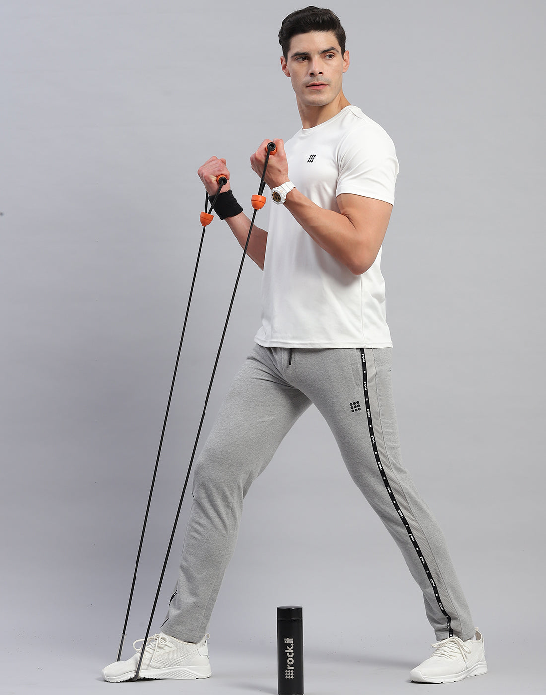 Men Grey Solid Slim Fit Lower