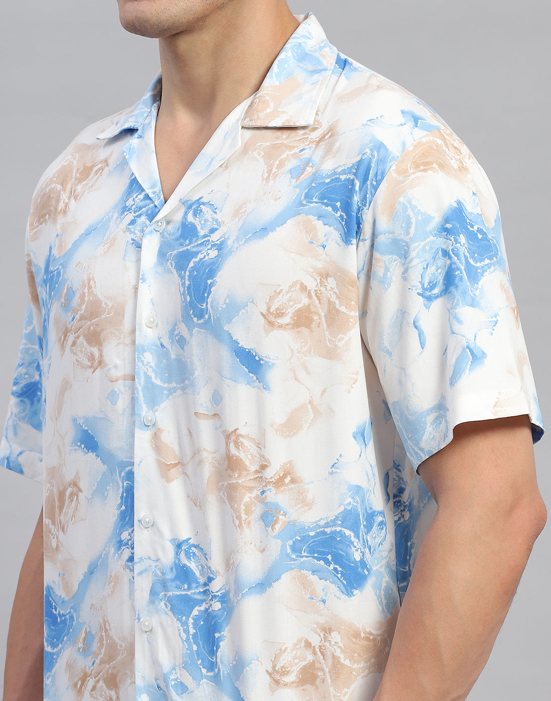 Men Blue Printed Round Neck Half Sleeve Cords Set