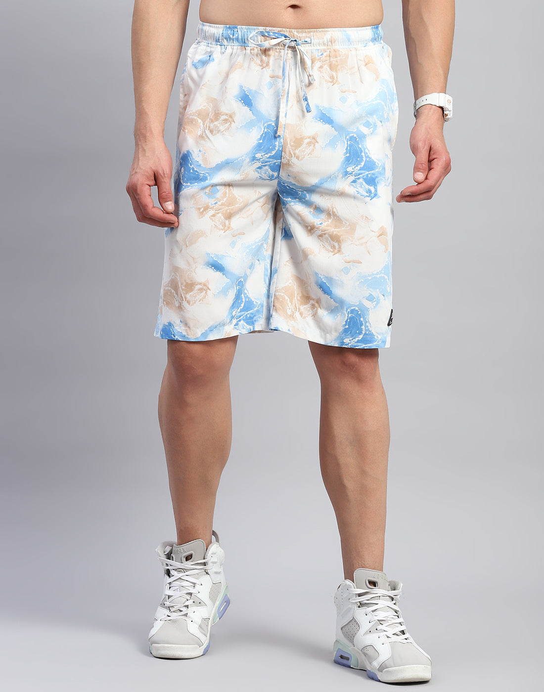 Men Blue Printed Round Neck Half Sleeve Cords Set